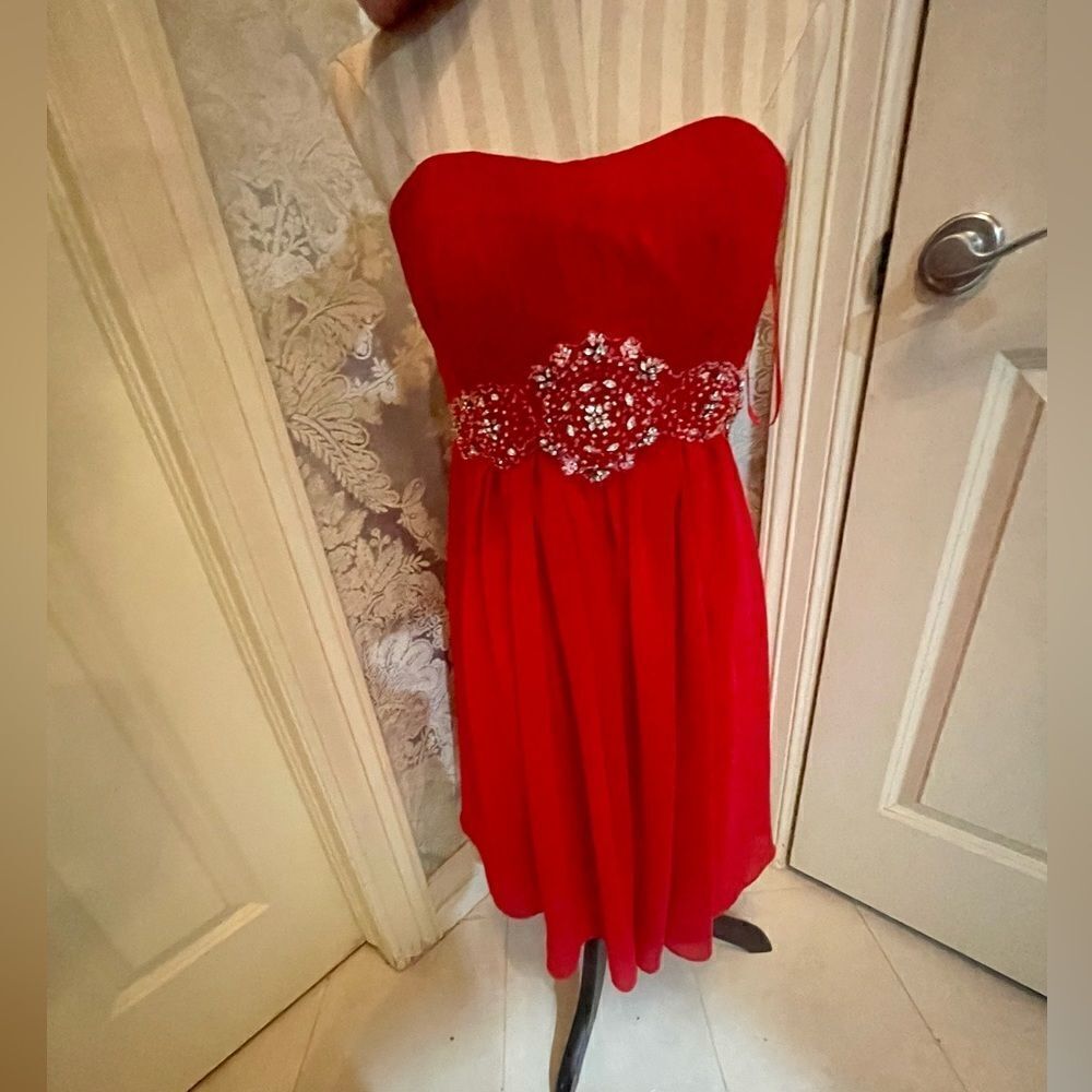 Fiesta Formals Red Beaded Cocktail Dress – Size XS